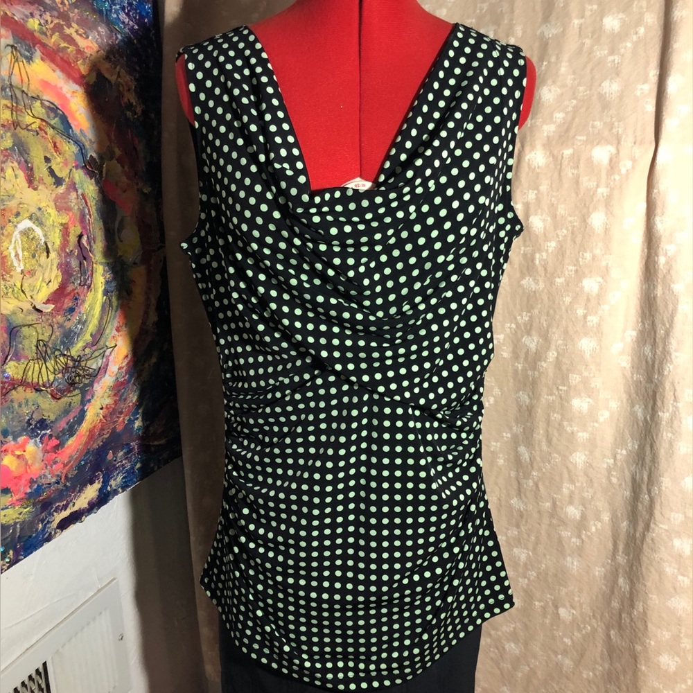 Alfani Sleeveless Polka Dot Cowl Neck Tank with Mint Dots